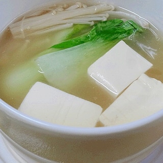 レンジで１人前☆　牛骨スープの「湯豆腐」
